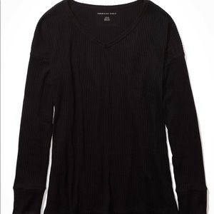 Black Soft & Sexy long sleeve v neck shirt